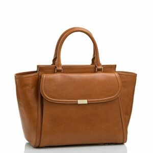 $445 Vintage Brahmin Taylor Lyla Satchel Briefcase Hand Bag Purse Leather Brown